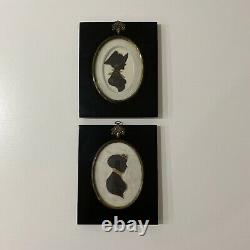 Antique Pair Georgian Silhouettes Portrait Of Ladies Signed And Dated