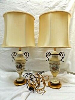 Antique Pair Hand Ptd Artist Signed Porcelain Omorlu Signed #'d French Lamps