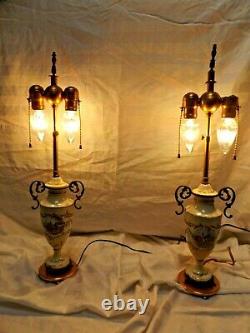 Antique Pair Hand Ptd Artist Signed Porcelain Omorlu Signed #'d French Lamps