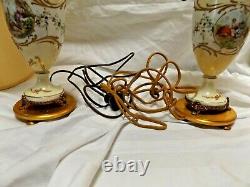 Antique Pair Hand Ptd Artist Signed Porcelain Omorlu Signed #'d French Lamps