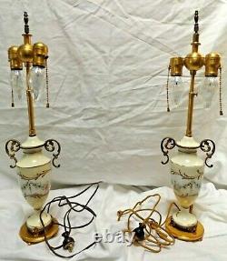 Antique Pair Hand Ptd Artist Signed Porcelain Omorlu Signed #'d French Lamps