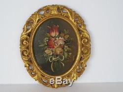 Antique Pair Italian 18th / 19th Century Floral Bouquet Oil Paintings (Signed)