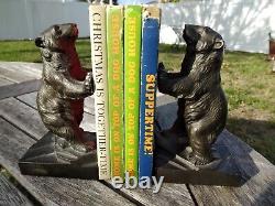 Antique Pair Japanese Bronze Standing Bears Bookends Signed