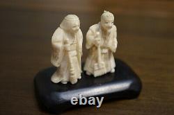 Antique Pair Japanese Carving Figuring Old Couple. Signed