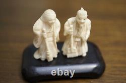 Antique Pair Japanese Carving Figuring Old Couple. Signed