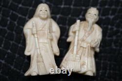 Antique Pair Japanese Carving Figuring Old Couple. Signed