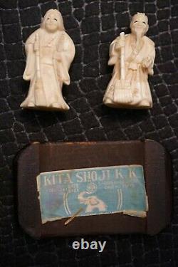 Antique Pair Japanese Carving Figuring Old Couple. Signed