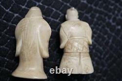 Antique Pair Japanese Carving Figuring Old Couple. Signed