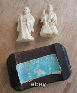 Antique Pair Japanese Carving Figuring Old Couple. Signed