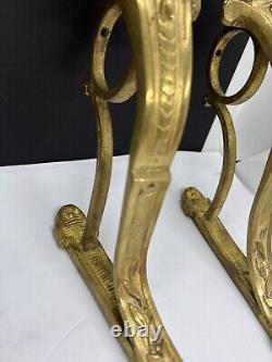 Antique Pair Large French Style Gilt Bronze Curtain Rod Brackets Signed AH 315