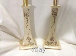 Antique Pair Limoges B & Co. Porcelain Candle Holders France Ivory & Gold Signed