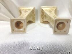 Antique Pair Limoges B & Co. Porcelain Candle Holders France Ivory & Gold Signed