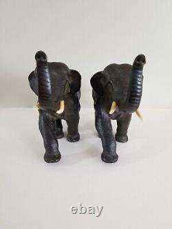 Antique Pair Meiji Period Signed Japanese Charging Elephants Bronze Sculpture