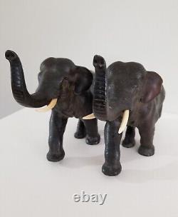 Antique Pair Meiji Period Signed Japanese Charging Elephants Bronze Sculpture