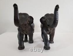 Antique Pair Meiji Period Signed Japanese Charging Elephants Bronze Sculpture