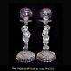 Antique Pair Mid 1800s Signed Portieux Figural Lacemaker's Oil Lamps