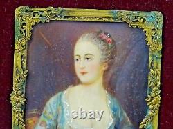 Antique Pair Miniature Painting Portrait Young Woman Hand Painted Artist Signed