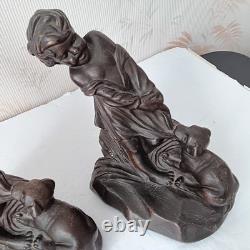 Antique Pair Of 1900-1940's Bronze Clad Bookends Signed (Artist S. Morani) N. Y