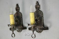 Antique Pair Of 1920's Signed Sconces With Spanish Clover Motif (10874)