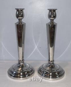 Antique Pair Of 9 Sterling Silver Candlestick Holders Etched Design 191g Signed