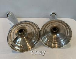 Antique Pair Of 9 Sterling Silver Candlestick Holders Etched Design 191g Signed