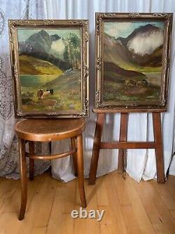 Antique Pair Of A Cameron Scottish Highland Oil On Canvas Landscape Paintings