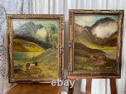 Antique Pair Of A Cameron Scottish Highland Oil On Canvas Landscape Paintings