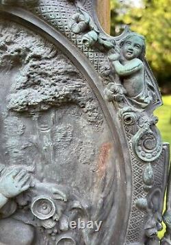 Antique Pair Of Architectural Cast Bronze Plaques Boy + Girl 17 X 12.5 Each