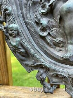 Antique Pair Of Architectural Cast Bronze Plaques Boy + Girl 17 X 12.5 Each