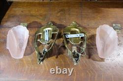 Antique Pair Of Art Deco Slip Shade Wall Sconce Glass Sign Electrolier Theater