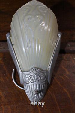 Antique Pair Of Art Deco Slip Shade Wall Sconce Glass Sign Virden Theater