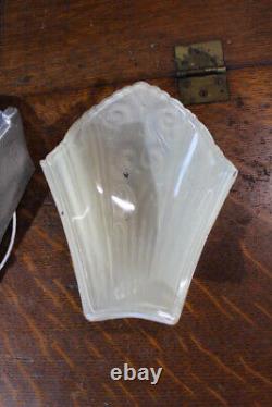 Antique Pair Of Art Deco Slip Shade Wall Sconce Glass Sign Virden Theater