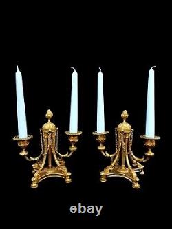 Antique Pair Of Candlesticks French Bronze Signed 19th Century Ormolu Candelabra