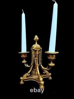 Antique Pair Of Candlesticks French Bronze Signed 19th Century Ormolu Candelabra