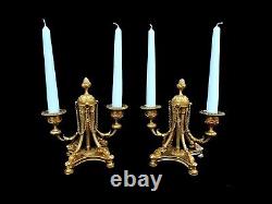 Antique Pair Of Candlesticks French Bronze Signed 19th Century Ormolu Candelabra