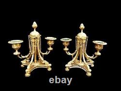 Antique Pair Of Candlesticks French Bronze Signed 19th Century Ormolu Candelabra