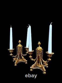 Antique Pair Of Candlesticks French Bronze Signed 19th Century Ormolu Candelabra