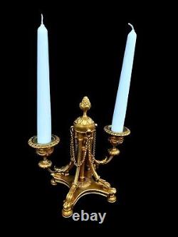 Antique Pair Of Candlesticks French Bronze Signed 19th Century Ormolu Candelabra