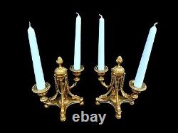 Antique Pair Of Candlesticks French Bronze Signed 19th Century Ormolu Candelabra