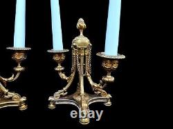 Antique Pair Of Candlesticks French Bronze Signed 19th Century Ormolu Candelabra