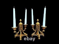 Antique Pair Of Candlesticks French Bronze Signed 19th Century Ormolu Candelabra