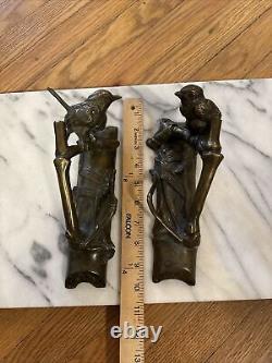 Antique Pair Of FRENCH Bronze Bird On Bamboo Double Door Handles Signed Rare