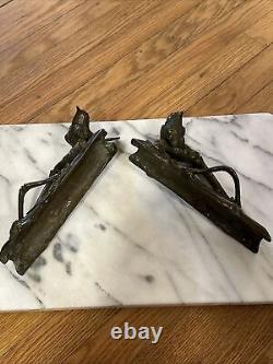 Antique Pair Of FRENCH Bronze Bird On Bamboo Double Door Handles Signed Rare