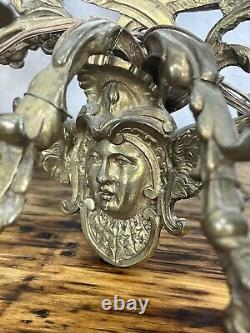 Antique Pair Of French Bronze CHERUB/PUTTI Face Sconces WithMirrors Signed TC