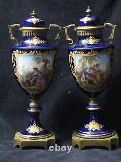 Antique Pair Of French Sevres Urns Artist Signed