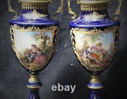 Antique Pair Of French Sevres Urns Artist Signed
