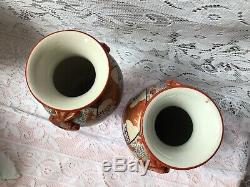 Antique Pair Of Japanese Kutani Vases, Signed To Bases