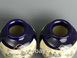 Antique Pair Of Japanese Satsuma Meiji Period Pottery Signed Vases C. 1910