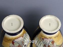 Antique Pair Of Japanese Satsuma Meiji Period Pottery Signed Vases C. 1910