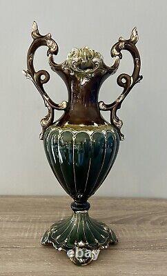 Antique Pair Of Julius Dressler Majolica Art Nouveau Vase Signed JBD read
